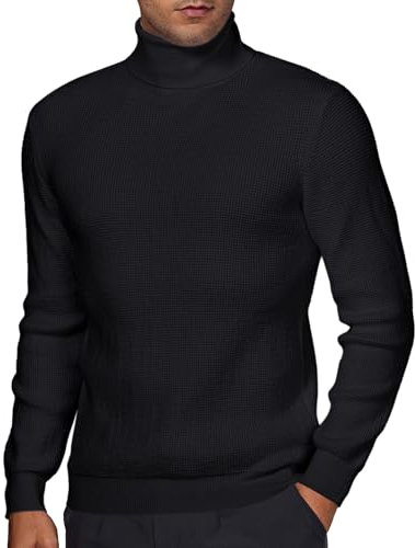 DEMEANOR Suéteres de cuello alto para hombre, suéteres de invierno para hombre, suéter cálido con cuello de tortuga, Negro, M