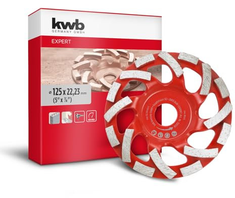kwb Diamant-Schleiftopf, Diamant-Schleifteller (mit Wechselsegmentierung, Ø 125 mm, für Winkelschleifer, ideal für Beton, Putz, Estrich und Fliesenkleber)