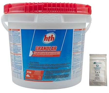 Easypiscine Hypochlorite de Calcium - Chlore Choc HTH® GRANULAR - 10kg + 12 Tests OFFERTS 7 en 1