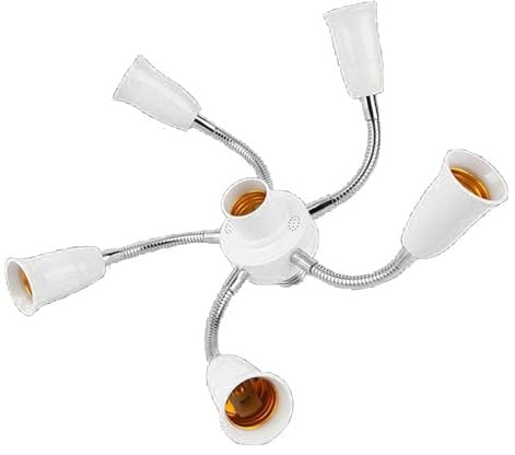 Adjustable E27 Base Light Socket Splitter Gooseneck LED Bulbs Holder Converter with Extension Hose 6 Way Adapter