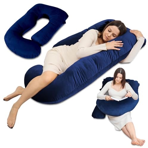 Totsy Baby Schwangerschaftskissen stillkissen XXL Seitenschläferkissen Pregnancy Pillow groß komfortkissen J Form Lagerungskissen schlafkissen mit abnehmbarem Bezug Seitenschläfer 190 cm Marineblau