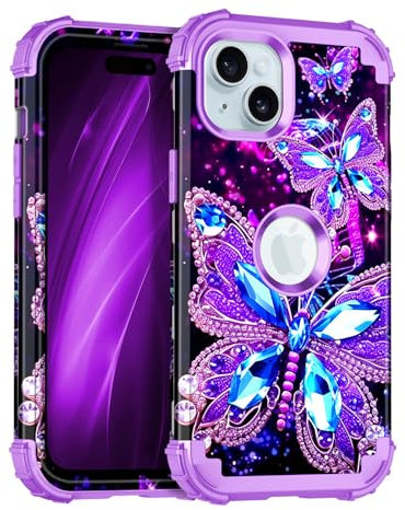 Petocase for iPhone 15 Plus Case,Glow in The Dark Three Layer Heavy Duty Shockproof Full Protection Hard Plastic Bumper+Soft Silicone Protective Case for Apple iPhone 15 Plus,Dark