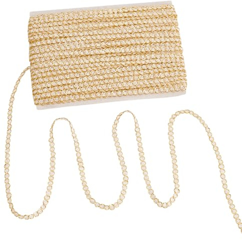 MAYJOYDIY Hilo trenzado dorado 20 m, 5 mm, hilo metálico, ribete de encaje poliéster, decorativo, bolsa de costura, manualidades, disfraces, cortinas de lámparas