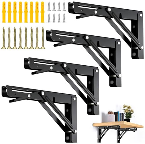 NINGYER 4 Pièces Equerre Pliable, Equerre Etagère 90 Degrés, Capacité de Charge du Support Pliant 60 kg, pour la Maison, la Cuisine, le Bureau, le Mur