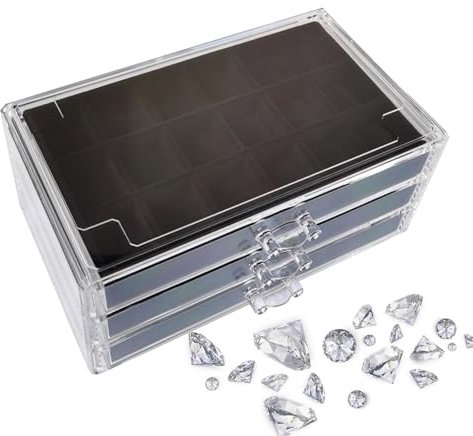 Decorhome Edelstein-Vitrine, Rock-Vitrine | Sammelbox aus klarem Acryl mit 54 Fächern - 3-lagige Vitrine aus visueller Acryl-Elegant-Rock-Kollektion für Kindertag, Vatertag, Geburtstag