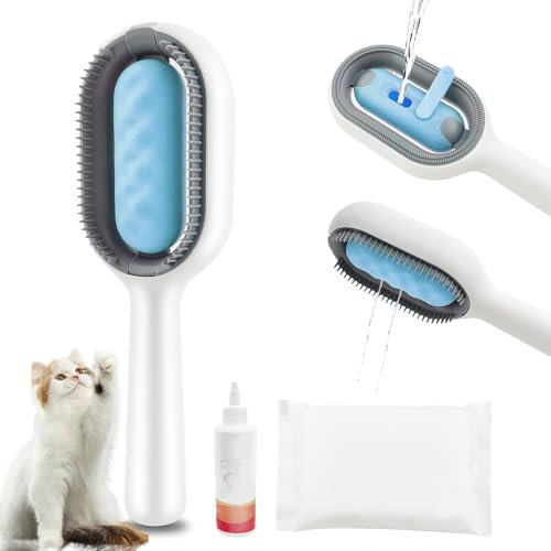 lomdung Dampf Katzen Bürste mit Wassertank, Tierhaarentfernungskamm mit Leave in Essenz und Baumwollhandtuch, Haustier Pflege Bürste, Katzen Bürste für Katzen Hunde Massage Selbstreinigung, Blau
