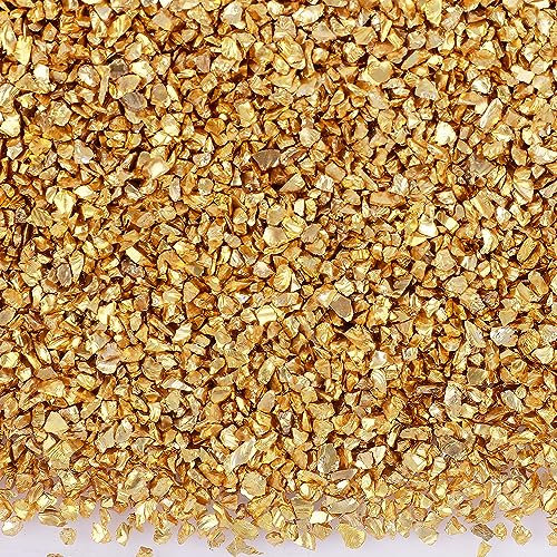 Anevous 20g Crushed Glass Chips, 1-2mm Unregelmäßiges Glitzer Glassplitter, Glitterglas Kies, Glasperlen zum Basteln für Nail Art Crafts DIY Vase Epoxidharz Schmuck Making Heimdekoration,Gold B