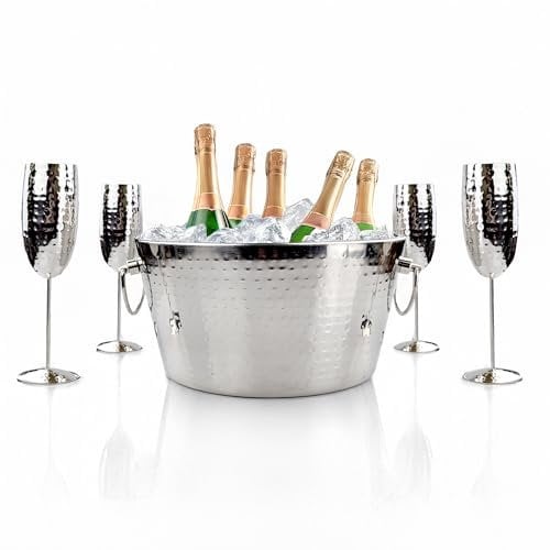 BREKX Champagne Ice Bucket with 4 Champagne Flutes Combo Gift Set - Insulated Ice Bucket for Parties, Wedding Gifts for the Couple, Bridal and Housewarming Gifts, Mimosa Bar Supplies