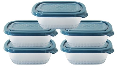 ARSUK 5-Pack Small Food Storage Containers with Lids (500ml) - BPA-Free, Stackable, Microwave and Freezer Safe for Meal Prep and Easy Organization (5PCS - BLUE)