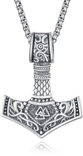 KATHLU Thors Hammer Necklace 925 Sterling Silver Mjolnir Pendant Nordic Runic Necklaces Viking Jewellery for Men