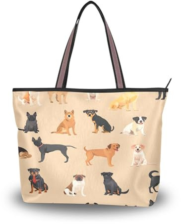 Mnsruu Damen-Handtaschen mit Hundemotiv, braun, mit Reißverschluss, große Schultertasche