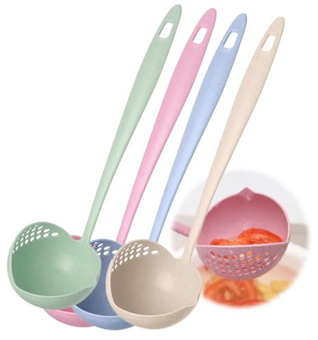Lot de 4 louches de cuisine 2 en 1 en plastique avec filtre