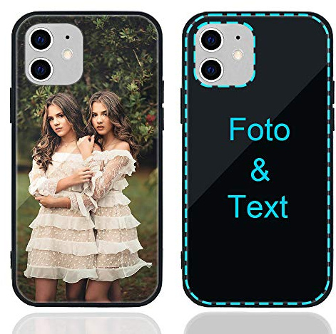 MXCUSTOM Personalisierte Handyhülle für Apple iPhone 12 Mini, Benutzerdefiniert Kratzfest Gehärtetes Glas Weicher Stoßfänger Hülle mit Eigenem Foto Bild Text Individuelle Schutzhülle(GHS-BK-P1A)