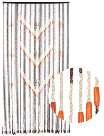 Garbenat Bambusvorhang - 90 x 190cm Hölzern Perlenvorhang 52-Zeilen Retro Teilervorhang mit Perlen V-förmigen Muster-PerlenTürvorhang Baumwollfaden Seilvorhang - Orange, Kaffee
