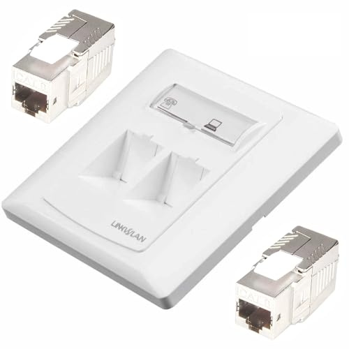 Premium RJ45 Ethernet Wall Socket | Single/Dual RJ45 Faceplate Set with Premium CAT8/CAT7/CAT6A Shielded Keystone Jack 10/40 Gbps/POE/Fits UK Backbox (Dual RJ45, CAT 8 (Shielded))