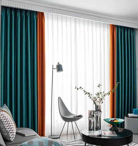 Wycian Lamellenvorhang Gardinen 2er Set Dunkelgrün-Orange Verdunkelung Zweifarbiges Patchwork H160 x B132 cm (2er Pack) Polyester