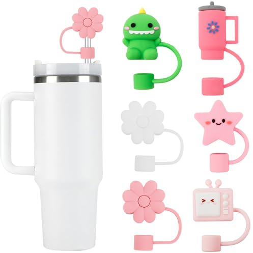 Straw Cover for Stanley Cup, 6pcs Dust-Proof Silicone Straws Toppers, Reusable Straw Tips Protectors for Stanley Cup 10mm- 40/30 Oz Stanleys Accessories