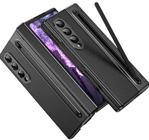 Ailicici Handyhülle für Samsung Galaxy Z Fold 3 Hülle mit [S Pen] [Mit Displayschutz & Scharnierschutz] Lederrücken Case, Stoßfest Schutzhülle Cover für Samsung Galaxy Z Fold 3 5G Hülle mit S Pen