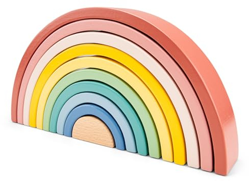 Woet® Holzspielzeug Regenbogen Stapler für Kleinkinder – Stapelspielzeug mit 10 Bögen – Montessori Lernspielzeug – Farben Lernen – Ab 1 Jahr – Geschenk für Kinder