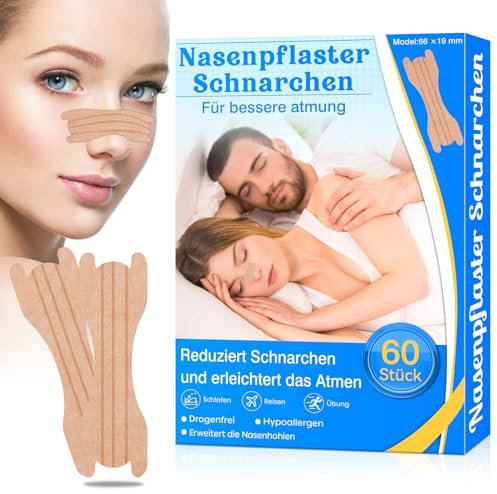 Nasenpflaster Schnarchen 60 Stück, Nasenpflaster Besser Atmen Hautfarben Nasenstrips Anti Schnarch Pflaster Schnarchpflaster Lindern Eine Verstopfte Nase Aufgrund Allergien,Schnupfen