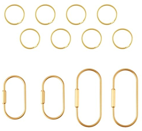 Tinoaly 4pcs Brass Screw Lock Keychains, Gold Keychain Clip Tool with Key Ring Flat Rings Gold Carabiner Keyring Charm Necklace Kit for Car Key Chain Backpacks Handmade Leather Goods