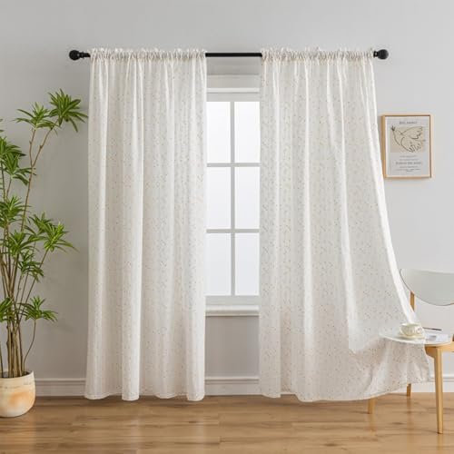 Wycian Rideau Cuisine Japonais Rideaux Anti Bruit Blanc 2 Panneaux Polyester Motif de Fleurs 137L x 214H Cm