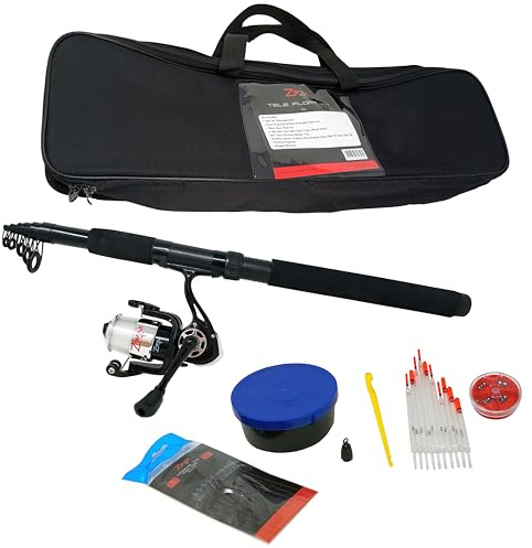 ZWIM - Complete Float Tele Fishing Set - 3m Telescopic Rod Size 30 Front Drag Reel 10 Piece Clear Float Set & Plummet Weight - Assorted Terminal Tackle All Contained in Carry Bag [12K-20WT300]