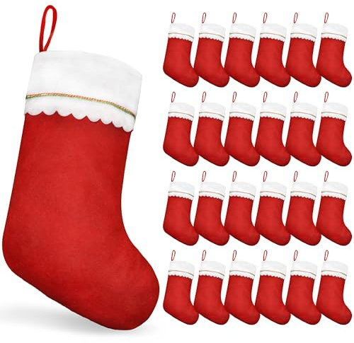 LYFETC 24 Stück Weihnachtsstrumpf,45cm Nikolausstrumpf, Weihnachtssocken, Nikolaussocken, Nikolaus Socke Strumpf zum Aufhängen und Befüllen an Weihnachten für Kamin und Weihnachtsbaumdekoration,Rote