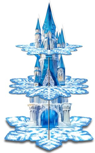 Frozen Cupcake Ständer 3 Etagen Schneeflocken Kuchenständer Karton Kuchen Stand Schneeflocken Cupcake Stand für Geburtstagsparty Baby-Dusche Hochzeitstorte