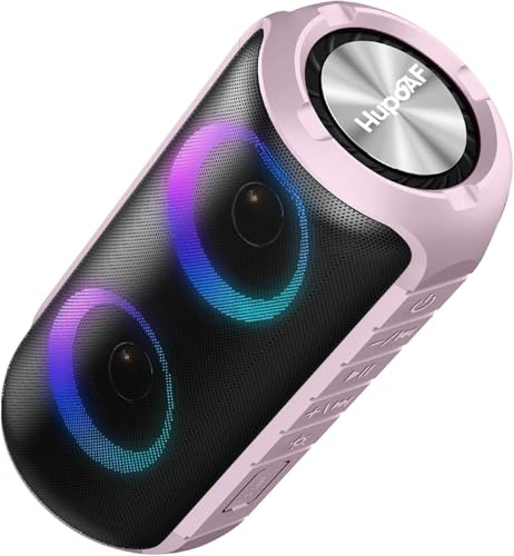 Hupoaf Portable Bluetooth Speaker with Loud Stereo Sound, Speakers Wireless Bluetooth 5.3 with 12Hrs Playtime, IPX7 Waterproof and RGB lights, Built-in Mic Outdoor Speaker for Home/Garden/Party/Travel