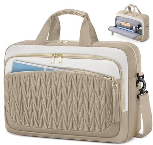 RAINSMORE Laptoptasche 17,3 Zoll für Damen Aktentasche Große Arbeitstasche | Wasserdichte Lehrertasche Schultertasche Business Umhängetasche Khaki & Beige