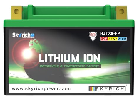 Skyrich HJTX9-FP 12V 3Ah LiFePO4 Motorcycle Lithium Battery,Replace YTX9-BS YTR9-BS,210CCA, Maintenance-Free, Lightweight Scooter Battery