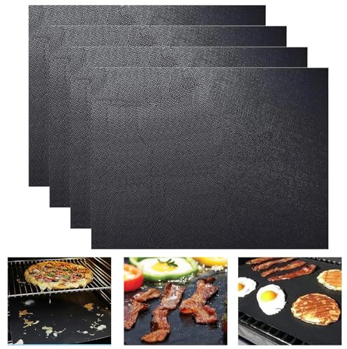 Heavy Duty Non-Stick Oven Liner (4 Pack) - Teflon Oven Liners for Fan Assisted Ovens, 40cm x 50cm Oven-Liners for Bottom of Ovens, Reusable Protector Sheets for BBQ Easy-Clean, Kitchen Essentials