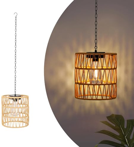 pearlstar Solarlampen für außen wetterfest, Bambus Solar Laternen für draußen, Solarlaterne für außen hängend mit Metallkette und Haken, Garten Deko für Balkon Terrasse und Pavillon