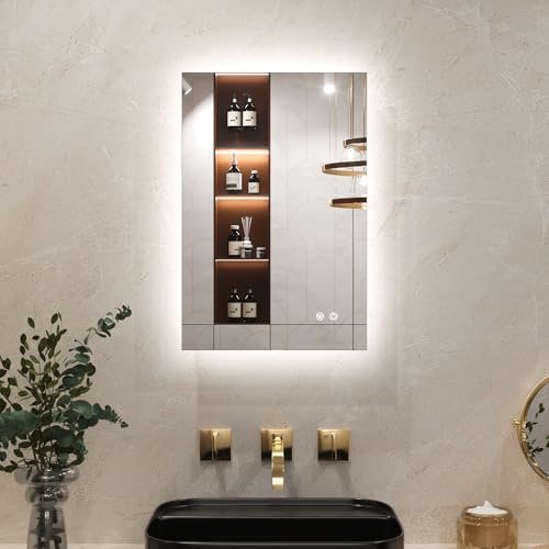 Keonjinn Badspiegel mit Beleuchtung Rechteckig 40x60cm, Badezimmerspiegel mit Beschlagfrei Touch Schalter Speicherfunktion 3 Lichtfarben Dimmbarer LED Bad Spiegel Ohne Rahmen Badezimmer Wandspiegel
