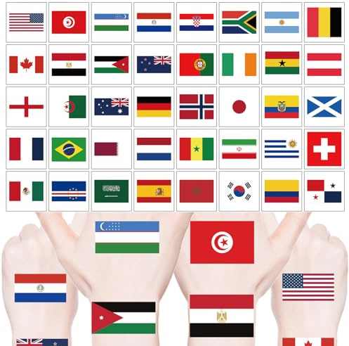 40 Sheets Temporary Tattoo for World Cup,Nation Flags Tattoo Stickers,Waterproof Flags Football Fake Tattoo Stickers Set for Teens Boys Fake Tattoo Gift Party Bag Filler