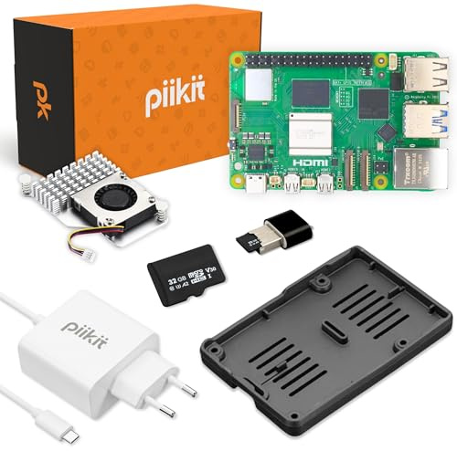 PiiKit Starter Kit pour Raspberry Pi 5 4 Go - Édition Serveur | Carte MicroSD 32 Go | Alimentation 27 W | Active Cooler | Bumper en Silicone