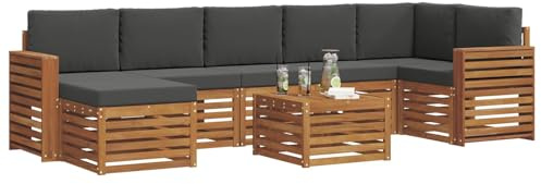 vidaXL Sofagarnituren 8 pcs Natur und Anthrazit Massivholz Akazie, Garten, modernes Sofa-Set für draußen, gemütliche Terrasse, langlebige Lounge und Entspannung