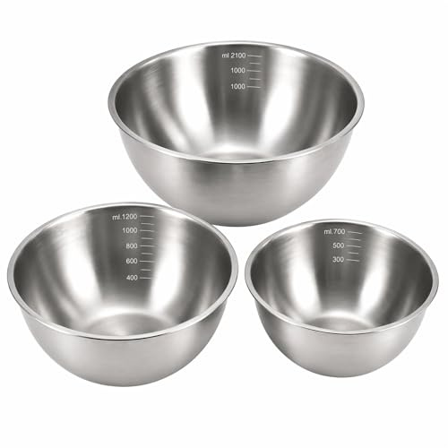 QSTZON 3 Pcs Stainless Steel Mixing Bowls for Baking Bowls | 23cm/20cm/17cm Kitchen Cooking Mixing Bowl Set with Non-Slip Bottom for Kitchen Tools, Baking, Dough Kneading, Serving