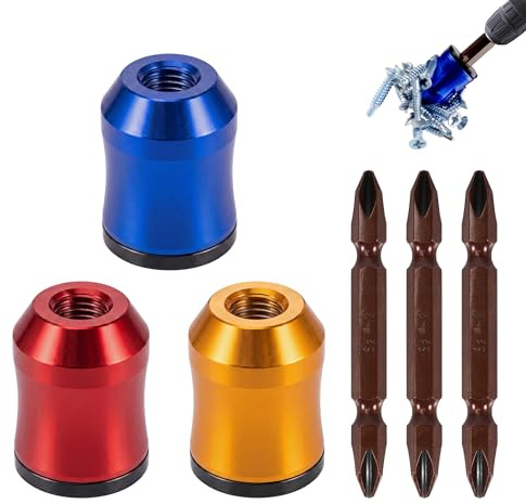 kodivenj 3Pcs Screwdriver Head Magnetic Ring with 3Pcs Phillips Bits | Universal Magnetic Bit Holder for Hex & Power Bits Removable Household Tool Alloy Screw Holder for DIY Repair