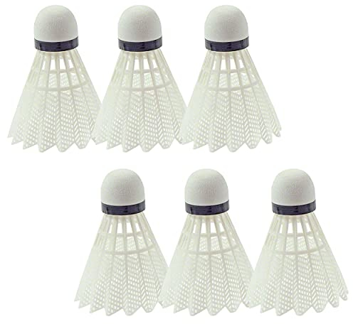 Sport-Tec Federbälle für Badminton Ersatzbälle aus Kunststoff für Indoor & Outdoor, 6er Set, Nylonkorb & Schaumfuß