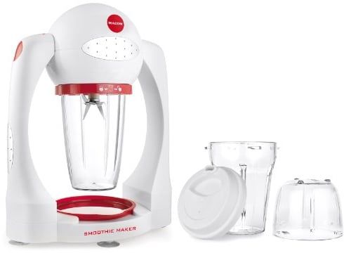 MACOM Just Kitchen 852 Smoothie Maker Mélangeur automatique Blanc/rouge avec 72 000 rotations par minute 300 W, 0,5 litre, plastique