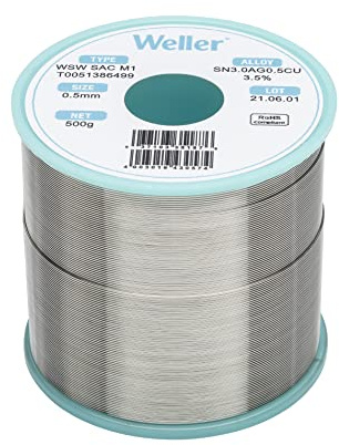 Weller WSW SAC M1 (T0051386499) Lead Free Solder Wire, Ø 0.5mm, Alloy Sn96.5Ag3.0Cu0.5, Flux content 3.5%, 500g