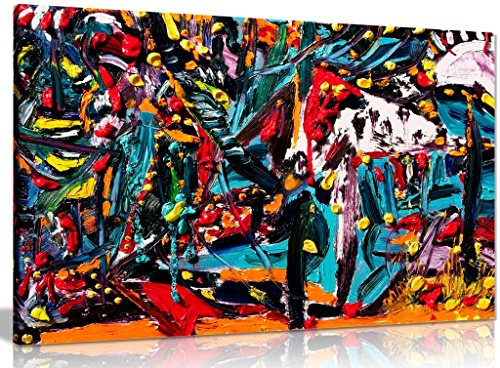 Multi Coloured Abstract Oil Painting Canvas Wall Art Picture Print (18x12in)