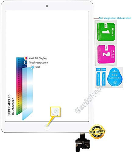 Genieforce Écran Tactile Retina en Verre pour Apple iPad Mini 1st et iPad Mini 2 Blanc Génération écran avec orig. LVA Câble Flexible avec Puce IC et Bouton d'accueil Blanc