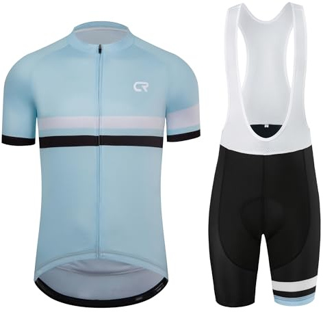 Coconut Ropamo CR Herren Radtrikot Set Rennrad Trikot Reißverschluss Tasche Kurze Ärmel Radtrikot Trägerhose 3D Gepolstert, Hell, blau, Large