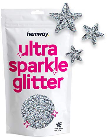Hemway Ultra Sparkle Glitter - 3D Star | Silver Holographic Metallic Flake Sequins for Resin & Epoxy Crafts | Craft Supplies for Tumblers, Festival, Hair, Face, Body, Eye & Nail Art Decoration | 50 g