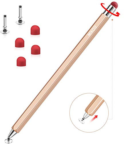 Mixoo Stylus Pen for Touch Screens, 2 in 1 Rotatable Universal Tablet Pencil with Disc/Rubber Replacement Tips for iPad/iPhone/Pro/Mini/Air/Tablets/Microsoft and All Touchscreen Devices, Champagne
