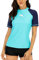 Halcurt Damen Rashguard UV Shirt, Athletic Swim Shirt,Kurzarm Badeshirt Badenmode Tankini Himmelblau XL