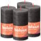 Bolsius Rustik Stumpenkerzen - Anthrazit - Set 4 Stück - Länge Brenndauer 60 Stunden - Unparfümierte - Natürliches Pflanzenwachts - Ohne Palmöl - 13 x 7 cm